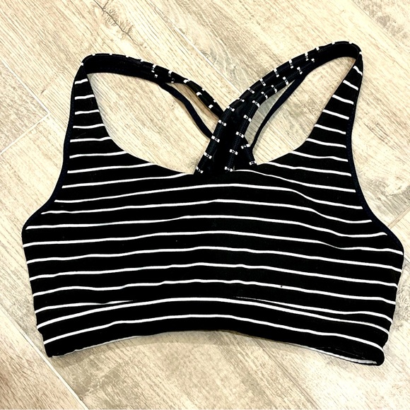Athleta Transcendence Striped Racerback Sports Bra White Black Size S 866892-00 - Picture 1 of 9